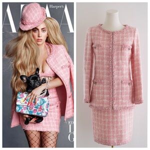 Chanel F/W 2014 Supermarket Pink Plaid 14A Fantasy Tweed Jacket Skirt Suit